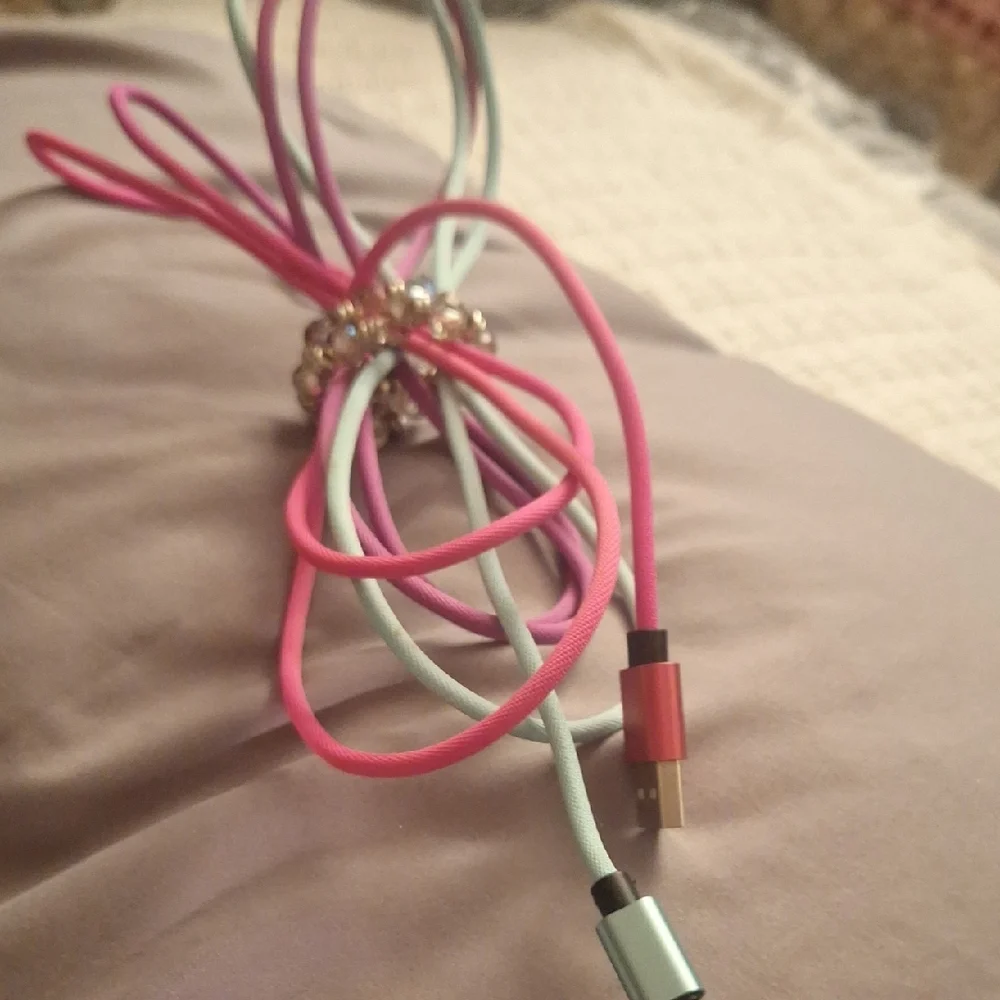 Cell Phone Charger Cord Pink and Green USB Cable - C